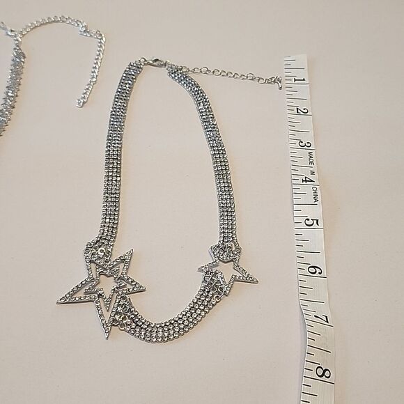 Cross and Star Crystal Rhinestone Necklaces Silver Tone - Picture 5 of 5